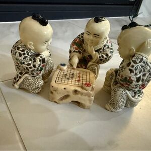 Resin Figurines Chinese Boys Playing Go
